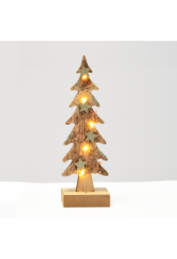 ДЪРВЕНА XMAS ДЪРВЕНА СВЕТЛИНА КАФЯВО ДЪРВО+ГОЛЯМО 5ЛЕД ЛАМПИ БАЕРИЯ(2xAAA)ТОПЛО БЯЛОIP20 9.5x6x31cm