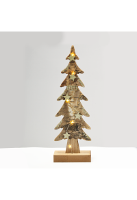 ДЪРВЕНА XMAS ДЪРВЕНА СВЕТЛИНА КАФЯВО ДЪРВО+ГОЛЯМО 5ЛЕД ЛАМПИ БАЕРИЯ(2xAAA)ТОПЛО БЯЛО IP20 13x7x40cm