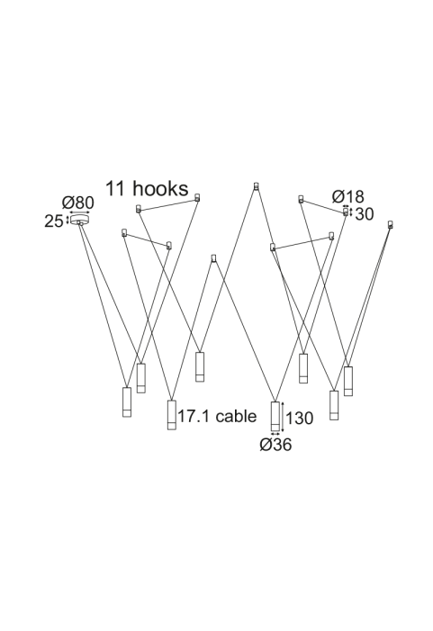 Пендел ACA LIGHTING / NETTO PENDANT LIGHTING 8ΧG9 BLACK ALUMINUM 8X D3,6XH13CM CABLE 17,1M 11HOOKS TERES