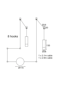 АПЛИК 2ΧG9 ЧЕРНО МЕТАЛНО 2x D3,6XH13CM С КАБЕЛ 2,9-3,1M 8HOOKS TERES