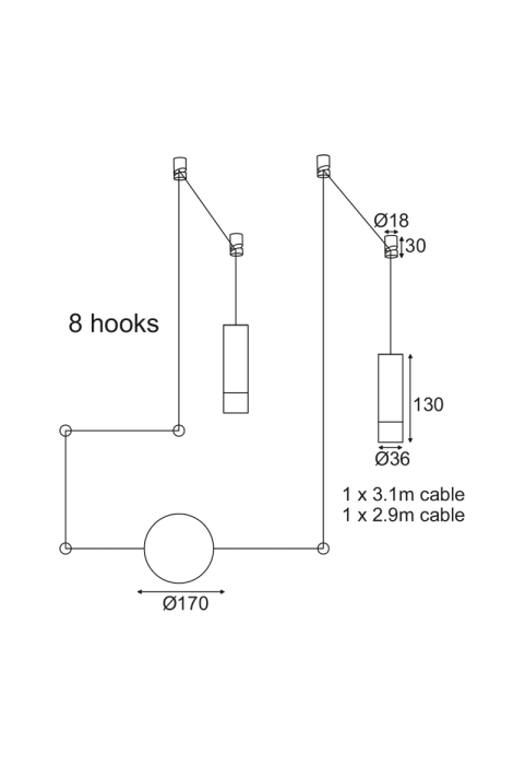 АПЛИК 2ΧG9 ЧЕРНО МЕТАЛНО 2x D3,6XH13CM С КАБЕЛ 2,9-3,1M 8HOOKS TERES