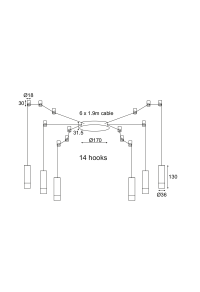 ПОЛИЛЕЙ 6ΧG9 ЧЕРНО МЕТАЛНО 6x D3,6XH13CM КАБЕЛ 1,9M 14HOOKS TERES
