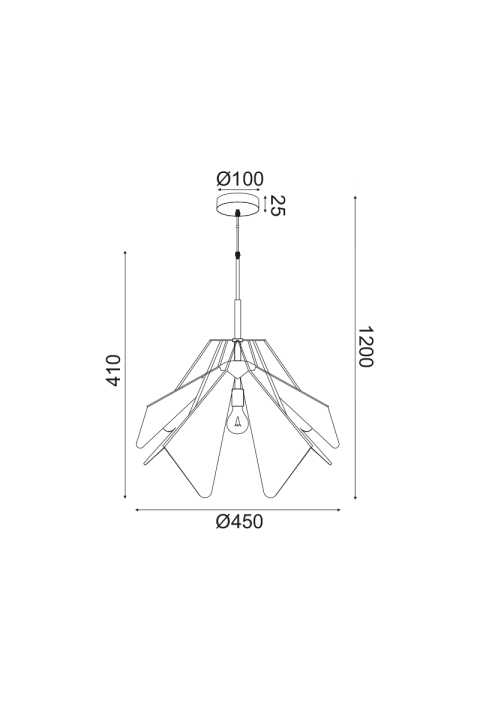 NETTO PENDANT LIGHTING 1ΧE27 WHITE ACRYLIC+ BLACK METAL D45XH120CM ORIGAMI