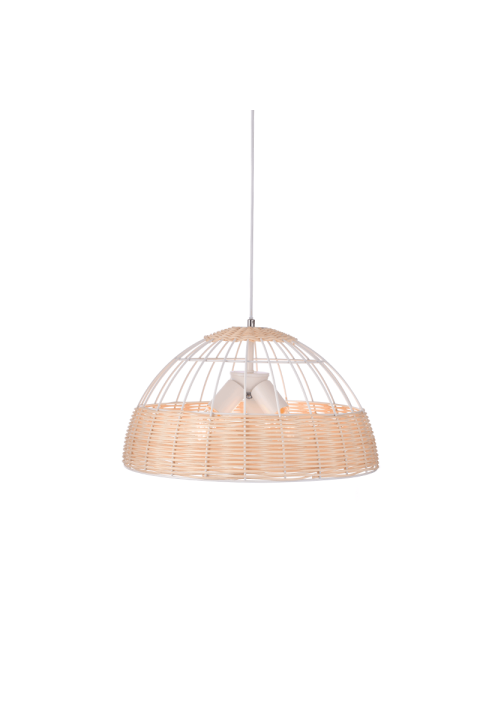 PENDANT LUMINAIRE 3XE27 RATTAN + WHITE METALLIC D46XH120CM ZORBAS