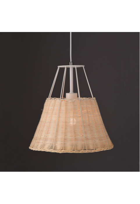 PENDANT LUMINAIRE 1XE27 RATTAN + WHITE METALLIC D30XH120CM ZORBAS