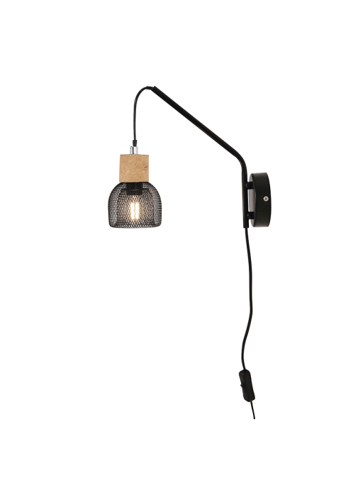 NETTO WALL MOUNTED LUMINAIRE 1XE14 CORK + BLACK METALLIC 9Χ24Χ24CM MARACU