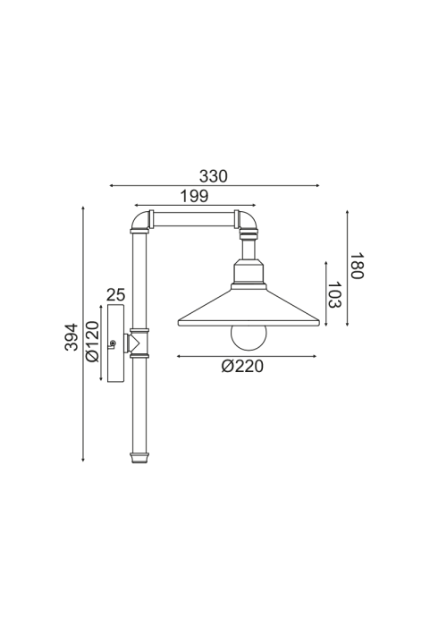 АПЛИК 1ΧΕ27 ЧЕРНО+ЗЛАТНО МЕТАЛНО 33Χ22Χ39CM PIPE