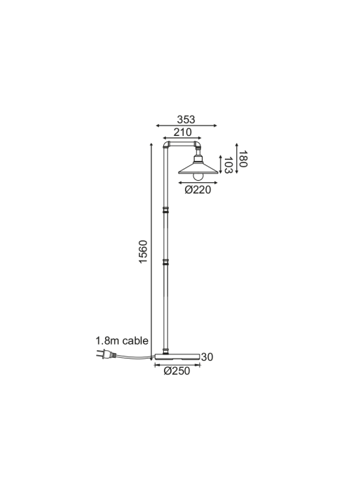 ЛАМПИОН 1ΧΕ27 ЧЕРНО+ЗЛАТНО МЕТАЛНО 35Χ25ΧH156CM PIPE