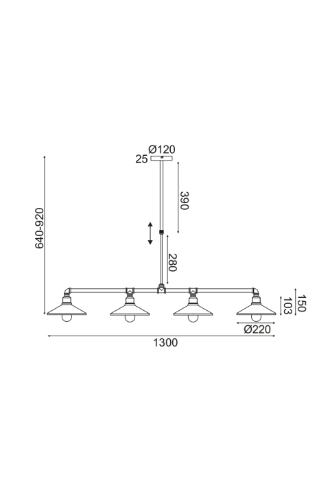 ПОЛИЛЕЙ 4ΧΕ27 ЧЕРНО+ЗЛАТНО МЕТАЛНО 130Χ22ΧH92CM PIPE