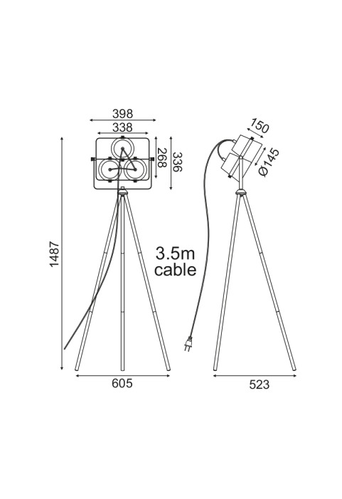 ЛАМПИОН 3ΧΕ27 ЧЕРНО МЕТАЛНО 60Χ60ΧΗ149CM CAMERON
