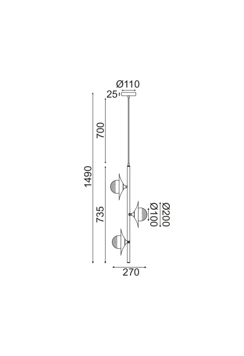 ПЕНДЕЛ 3ΧG9 БРОНЗОВ/ЧЕРНО МЕТАЛНО + СТЪКЛО 27Χ27ΧΗ149CM HYDRA