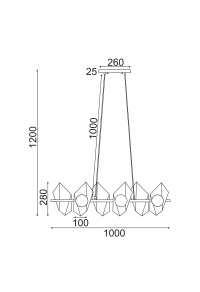 ПОЛИЛЕЙ 6ΧG9  ЗЛАТНО/ЧЕРНО МЕТАЛНО + СТЪКЛО 100Χ26ΧΗ120CM POLYGON