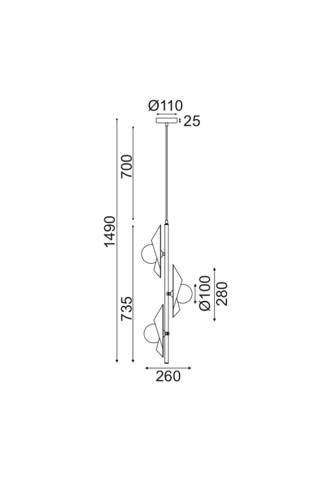 ПЕНДЕЛ 3ΧG9 ЗЛАТНО/ЧЕРНО МЕТАЛНО + СТЪКЛО 26Χ26ΧΗ150CM POLYGON