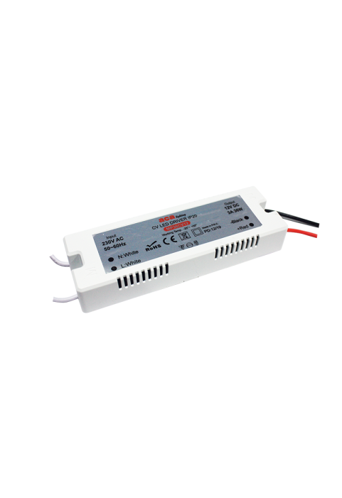 MINI PLASTIC CV LED DRIVER 36W 230V AC-12V DC 3A IP20 WITH CABLES