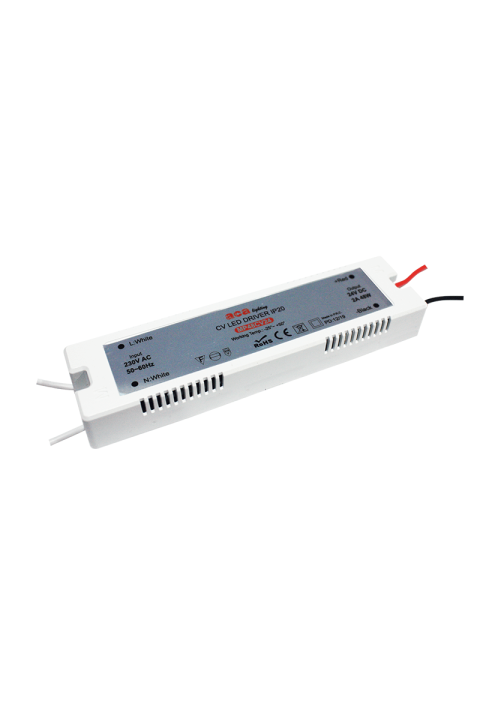 MINI PLASTIC CV LED DRIVER 48W 230V AC-24V DC 2A IP20 WITH CABLES