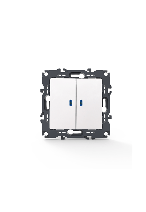 PRIME 2 GANG 1 WAY SWITCH & LED LOCATOR LAMP (ON-OFF) SCREWLESS 1+1P 10AX 250VAC IP20 WHITE