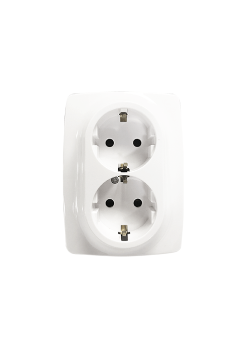 PRIME SCHUKO SOCKET WITH SAFETY SHUTTER 2x2P+E 16A 250VAC IP20 WHITE