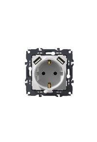 PRIME SCHUKO SOCKET WITH SAFETY SHUTTER 1x2P+E 16A 250VAC & 2 USB 5VDC 3.1A IP20 WHITE
