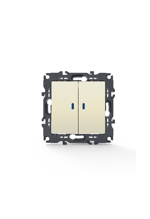 PRIME 2 GANG 1 WAY SWITCH & LED LOCATOR LAMP (ON-OFF) SCREWLESS 1+1P 10AX 250VAC IP20 IVORY
