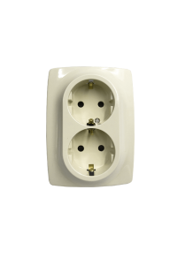 PRIME SCHUKO SOCKET WITH SAFETY SHUTTER 2x2P+E 16A 250VAC IP20 IVORY