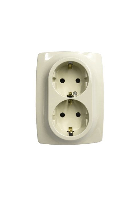 PRIME SCHUKO SOCKET WITH SAFETY SHUTTER 2x2P+E 16A 250VAC IP20 IVORY