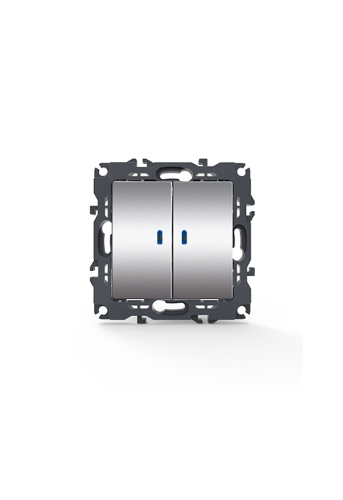 PRIME 2 GANG 1 WAY SWITCH & LED LOCATOR LAMP (ON-OFF) SCREWLESS 1+1P 10AX 250VAC IP20 MATT ALUMINUM