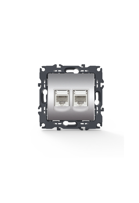 PRIME TELEPHONE SOCKET 2xRJ11 CAT3 IP20 MATT ALUMINUM
