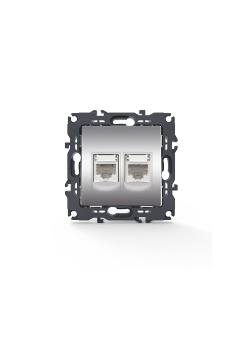 PRIME TELEPHONE SOCKET 1xRJ11 CAT3 IP20 & LAN SOCKET 1xRJ45 CAT6 UTP IP20 MATT ALUMINUM