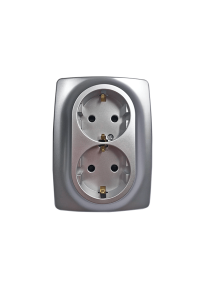 PRIME SCHUKO SOCKET WITH SAFETY SHUTTER 2x2P+E 16A 250VAC IP20 MATT ALUMINUM