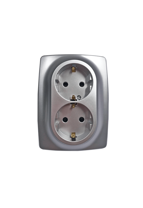 PRIME SCHUKO SOCKET WITH SAFETY SHUTTER 2x2P+E 16A 250VAC IP20 MATT ALUMINUM