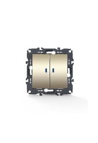 PRIME 2 GANG 1 WAY SWITCH & LED LOCATOR LAMP (ON-OFF) SCREWLESS 1+1P 10AX 250VAC IP20 MATT CHAMPAGNE