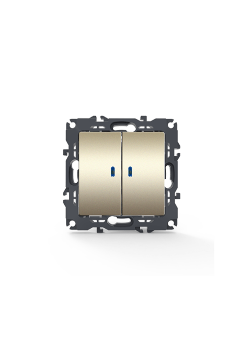 PRIME 2 GANG 1 WAY SWITCH & LED LOCATOR LAMP (ON-OFF) SCREWLESS 1+1P 10AX 250VAC IP20 MATT CHAMPAGNE
