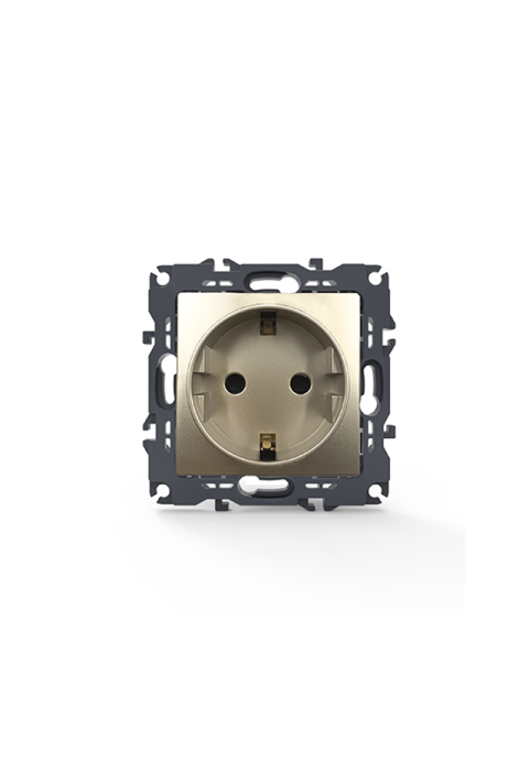 PRIME SCHUKO SOCKET WITH SAFETY SHUTTER 1x2P+E 16A 250VAC IP20 MATT CHAMPAGNE