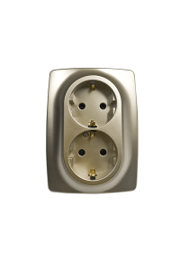 PRIME SCHUKO SOCKET WITH SAFETY SHUTTER 2x2P+E 16A 250VAC IP20 MATT CHAMPAGNE