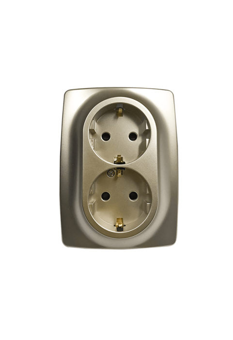PRIME SCHUKO SOCKET WITH SAFETY SHUTTER 2x2P+E 16A 250VAC IP20 MATT CHAMPAGNE