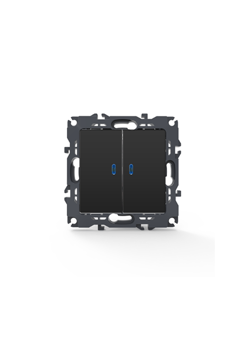 PRIME 2 GANG 1 WAY SWITCH & LED LOCATOR LAMP (ON-OFF) SCREWLESS 1+1P 10AX 250VAC IP20 MATT ANTHRACITE