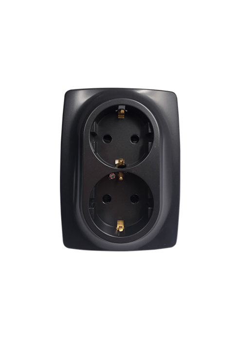 PRIME SCHUKO SOCKET WITH SAFETY SHUTTER 2x2P+E 16A 250VAC IP20 MATT ANTHRACITE