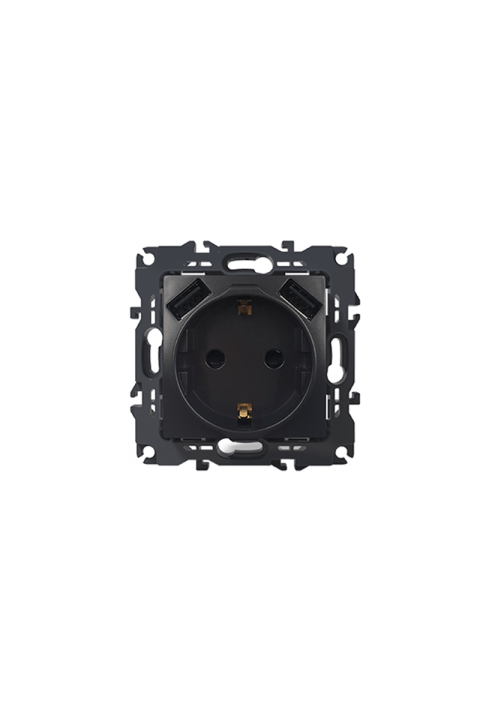 PRIME SCHUKO SOCKET WITH SAFETY SHUTTER 1x2P+E 16A 250VAC & 2 USB 5VDC 3.1A IP20 MATT ANTHRACITE