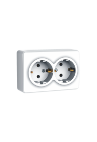 MURATA DOUBLE SCHUKO SOCKET WITH SAFETY SHUTTER WALL MOUΝΤED SCREWS 2x2P+E 16A 250VAC IP20 WHITE