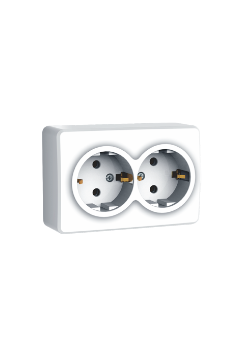 MURATA DOUBLE SCHUKO SOCKET WITH SAFETY SHUTTER WALL MOUΝΤED SCREWS 2x2P+E 16A 250VAC IP20 WHITE