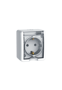 MURATA SCHUKO SOCKET WITH LID & SAFETY SHUTTER WALL MOUΝΤED SCREWS 1x2P+E 16A 250VAC IP20 WHITE