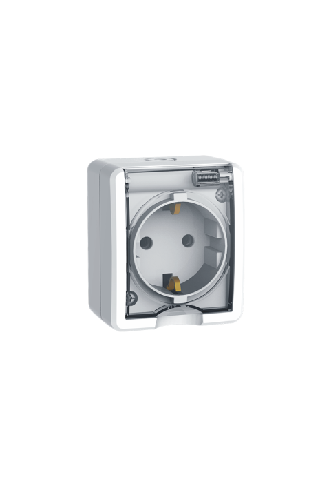 MURATA SCHUKO SOCKET WITH LID & SAFETY SHUTTER WALL MOUΝΤED SCREWS 1x2P+E 16A 250VAC IP20 WHITE