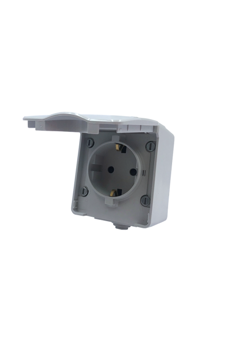 ΑRΜΥ SCHUKO SOCKET WITH SAFETY SHUTTER WALL MOUΝΤED WATERPROOF SCREWS 1x2P+E 16A 250VAC IP55 (IP54) LIGHT GREY