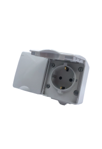 ΑRΜΥ DOUBLE SCHUKO SOCKET WITH SAFETY SHUTTER WALL MOUΝΤED WATERPROOF SCREWS 2x2P+E 16A 250VAC IP55 (IP54) LIGHT GREY