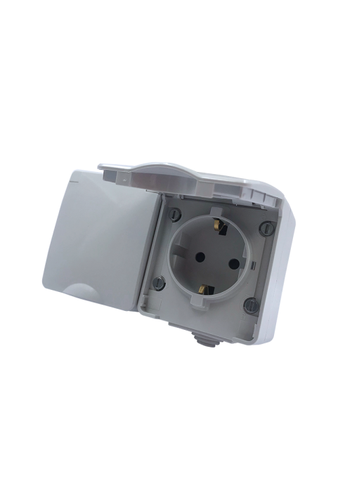 ΑRΜΥ DOUBLE SCHUKO SOCKET WITH SAFETY SHUTTER WALL MOUΝΤED WATERPROOF SCREWS 2x2P+E 16A 250VAC IP55 (IP54) LIGHT GREY