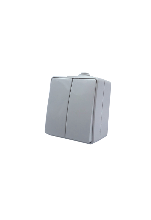 ARMY 2 GANG 1 WAY SWITCH WALL MOUΝΤED WATERPROOF SCREWS 1+1P 10AX 250VAC IP55 LIGHT GREY