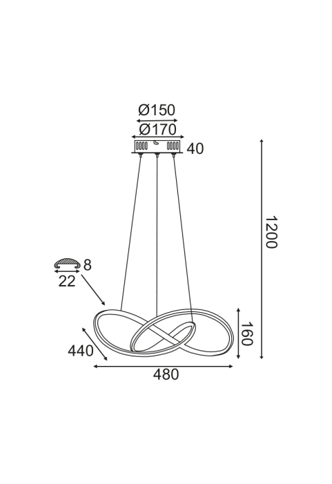 ПОЛИЛЕЙ ЛЕД 48W 3000K 2880LM БЯЛ АЛУМИНИЙ 48Χ44XΗ120CM GORDIUS
