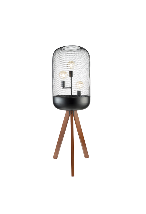 ЛАМПИОН 3ΧΕ27 ЧЕРНО МЕТАЛНО + ДЪРВО  D54XH130CM PAROT