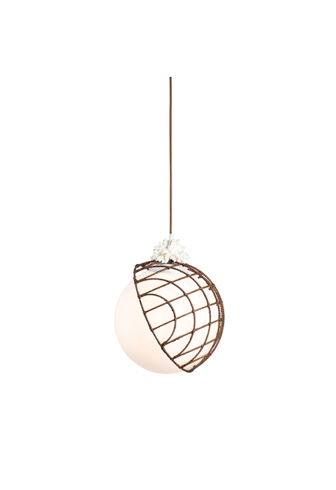 ПЕНДЕЛ ЛЕД  1ΧΕ27 RATTAN+БЯЛО СТЪКЛО  D33XH120CM AURORA