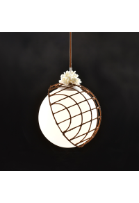 ПЕНДЕЛ ЛЕД  1ΧΕ27 RATTAN+БЯЛО СТЪКЛО  D33XH120CM AURORA